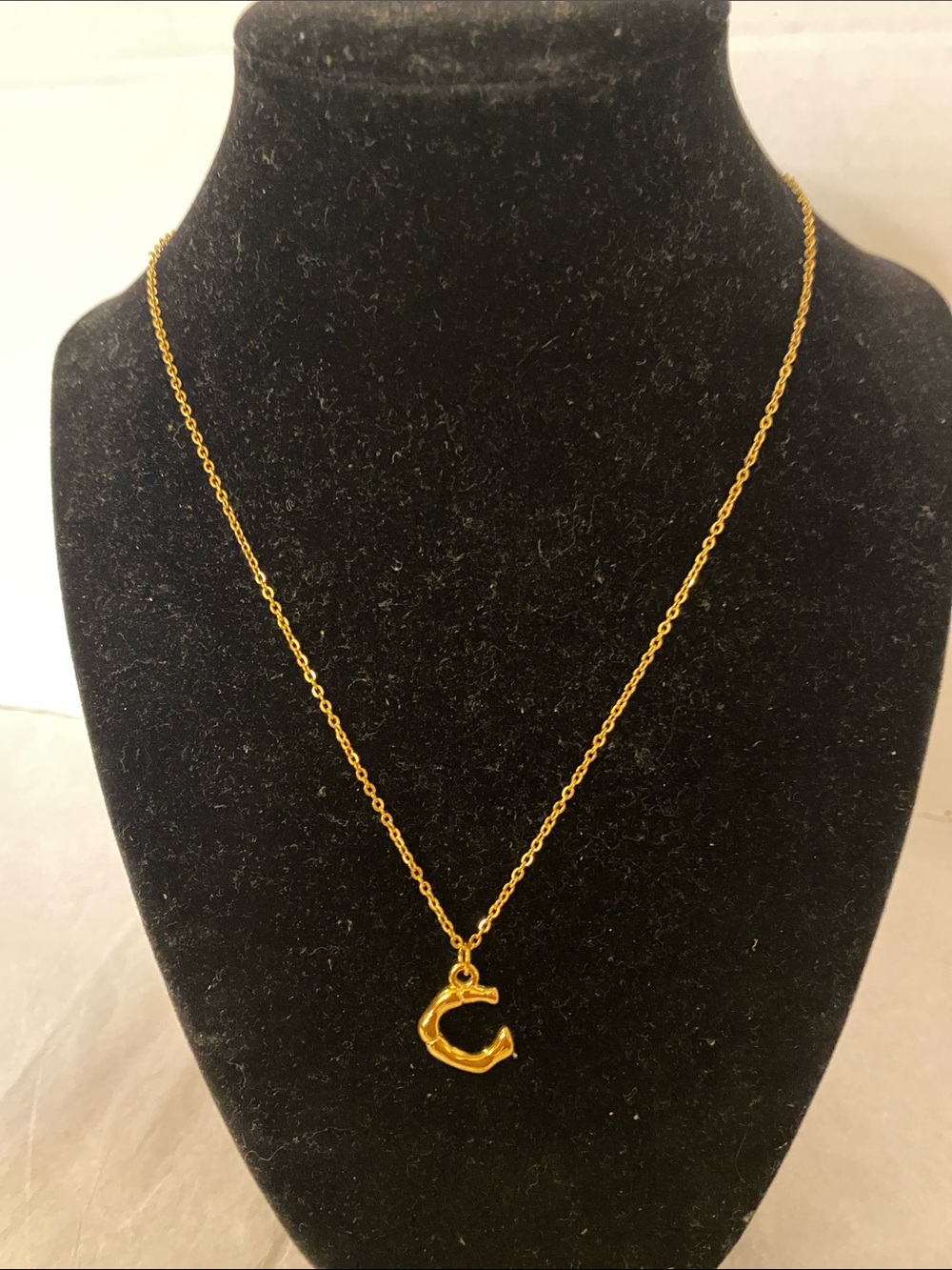 Gold Letter C Pendant Necklace for Women - Polished Gold Tone